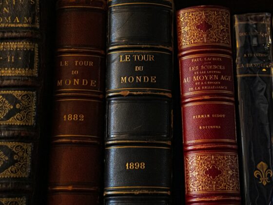 a row of books sitting on top of a shelf